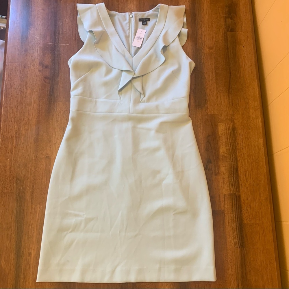 Ann Taylor dress size 8 NWT Light Mint Green ruffles on front zip up back